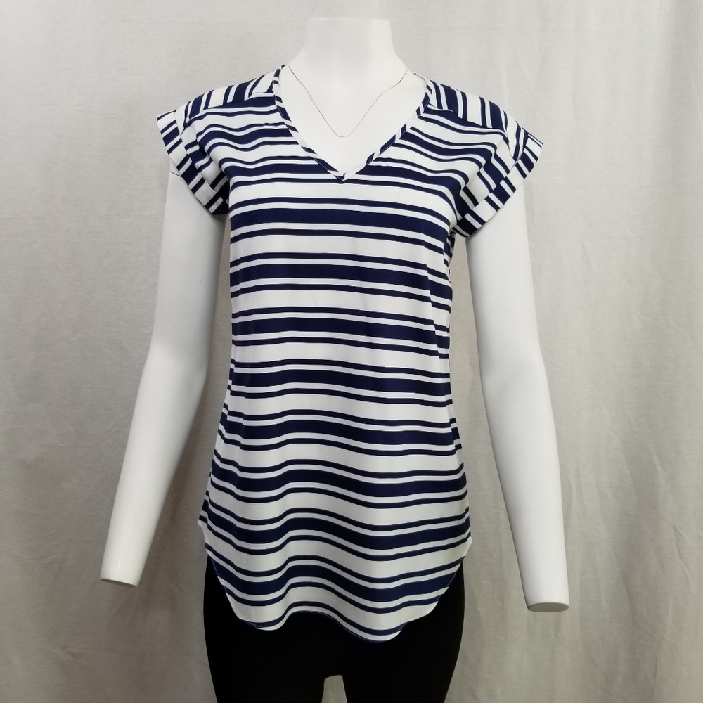 EXPRESS Womans's Cap Sleeves V Neck Blue Strip S/P
